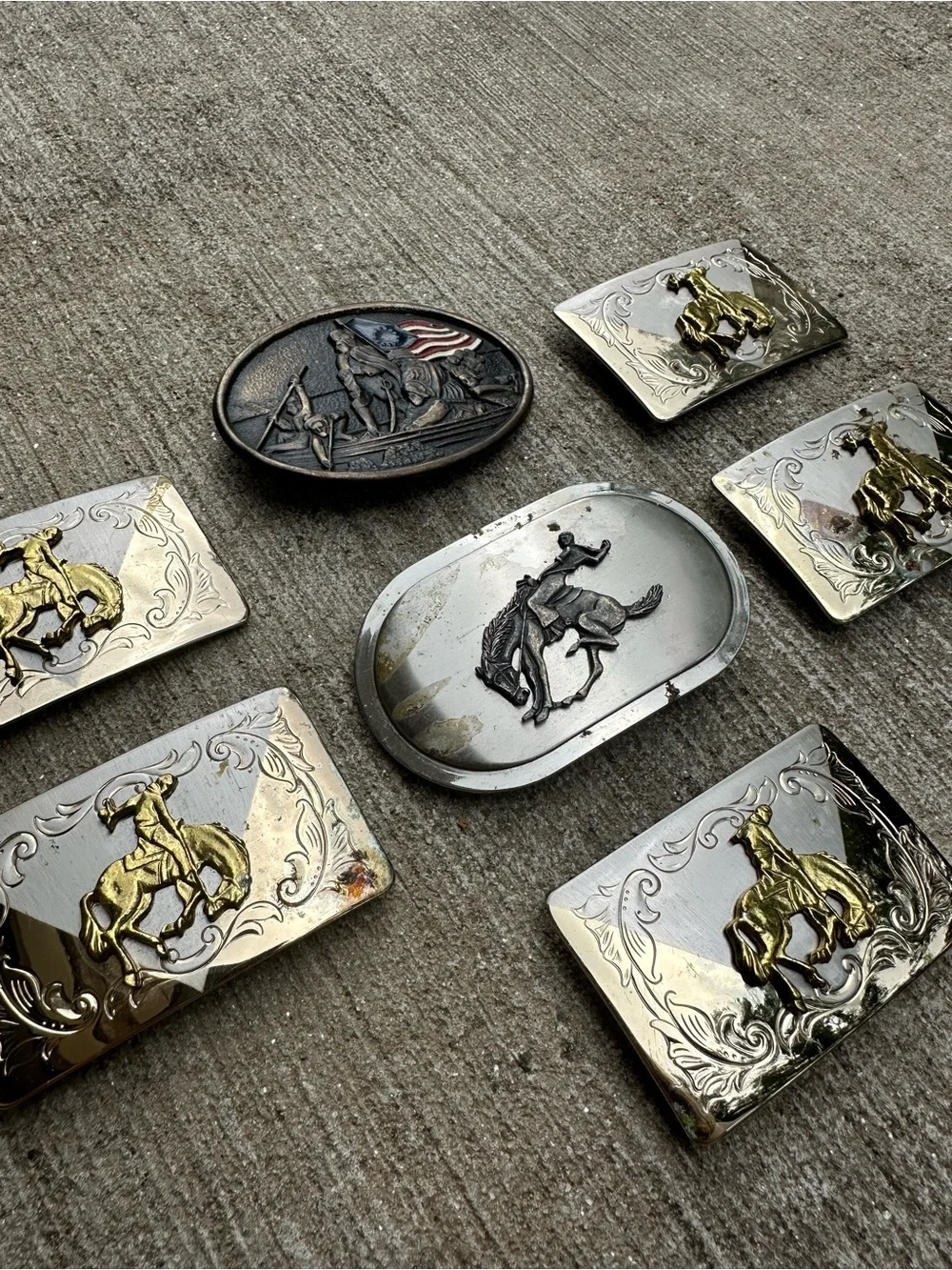 Lot of 7 Western Belt Buckles American Cowboy Rodeo USA